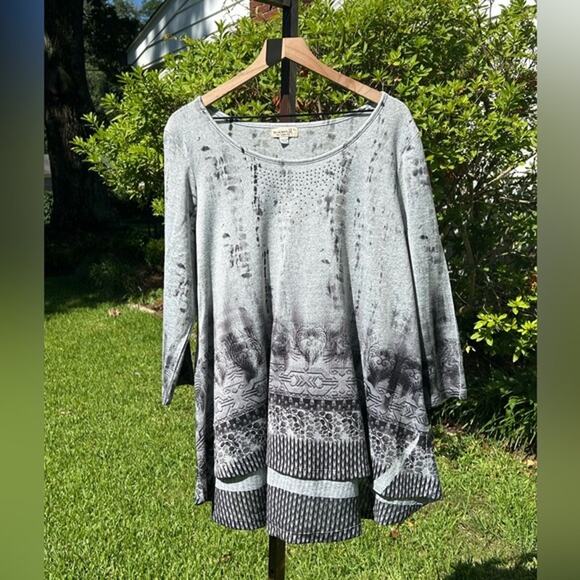 ONE WORLD boho ombre tribal knit top size XL artsy lagenlook global artisan - Picture 1 of 4